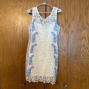 NWOT lace white and blue mini dress
